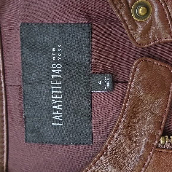Lafayette 148 New York Brown Leather Jacket Fitted Silhouette Design Size 4 - Picture 4 of 7
